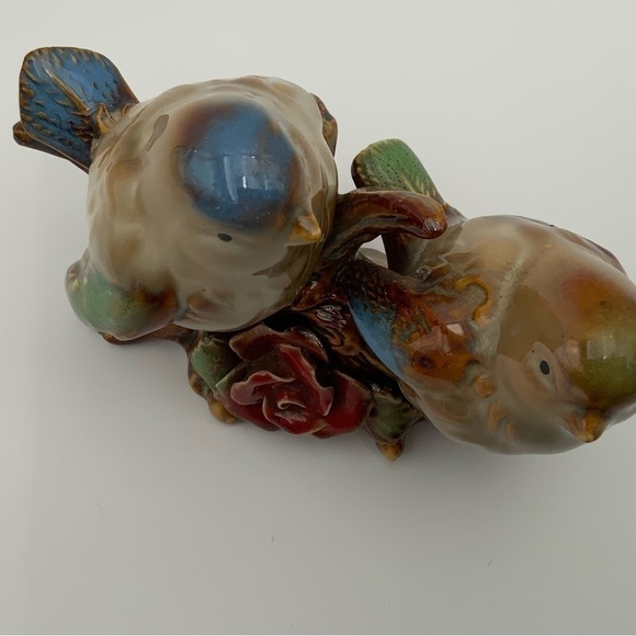 Vintage Art Pottery Ceramic Love Birds Perched on Branch With Rose - Picture 5 of 7